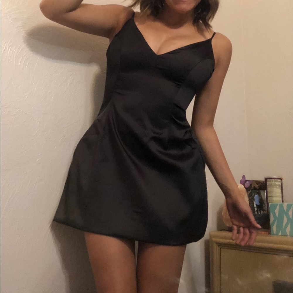 Black silk mini dress